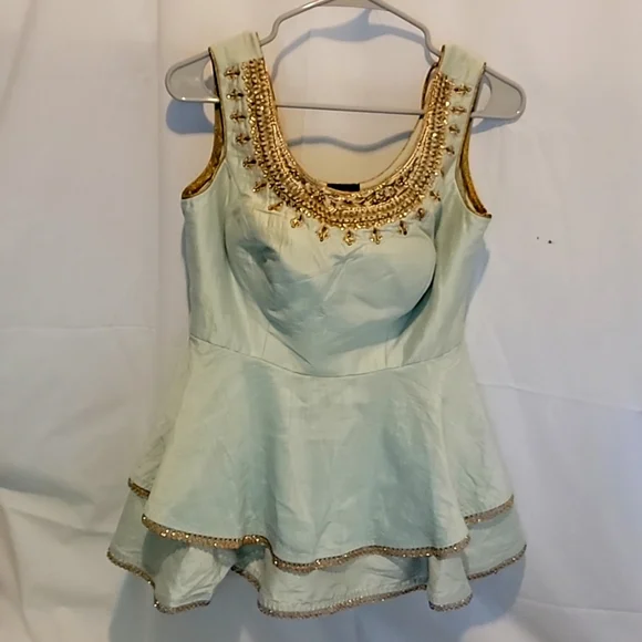 Light Green Tank with embellished gold trim - Picture 1 of 9